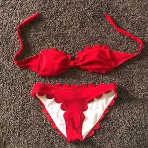 red scalloped bathing suit